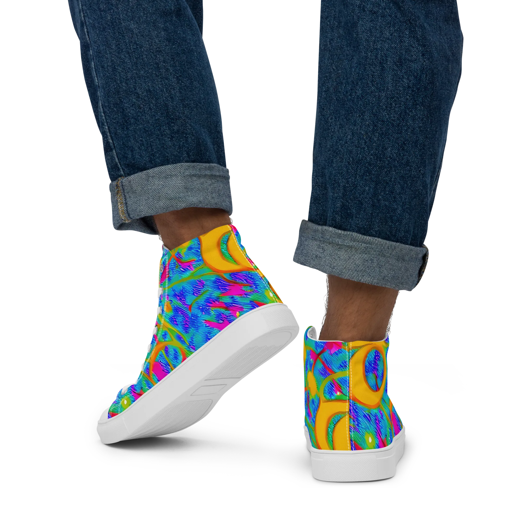 Vivid Mirage on Men's High Top Canvas Shoes — Back