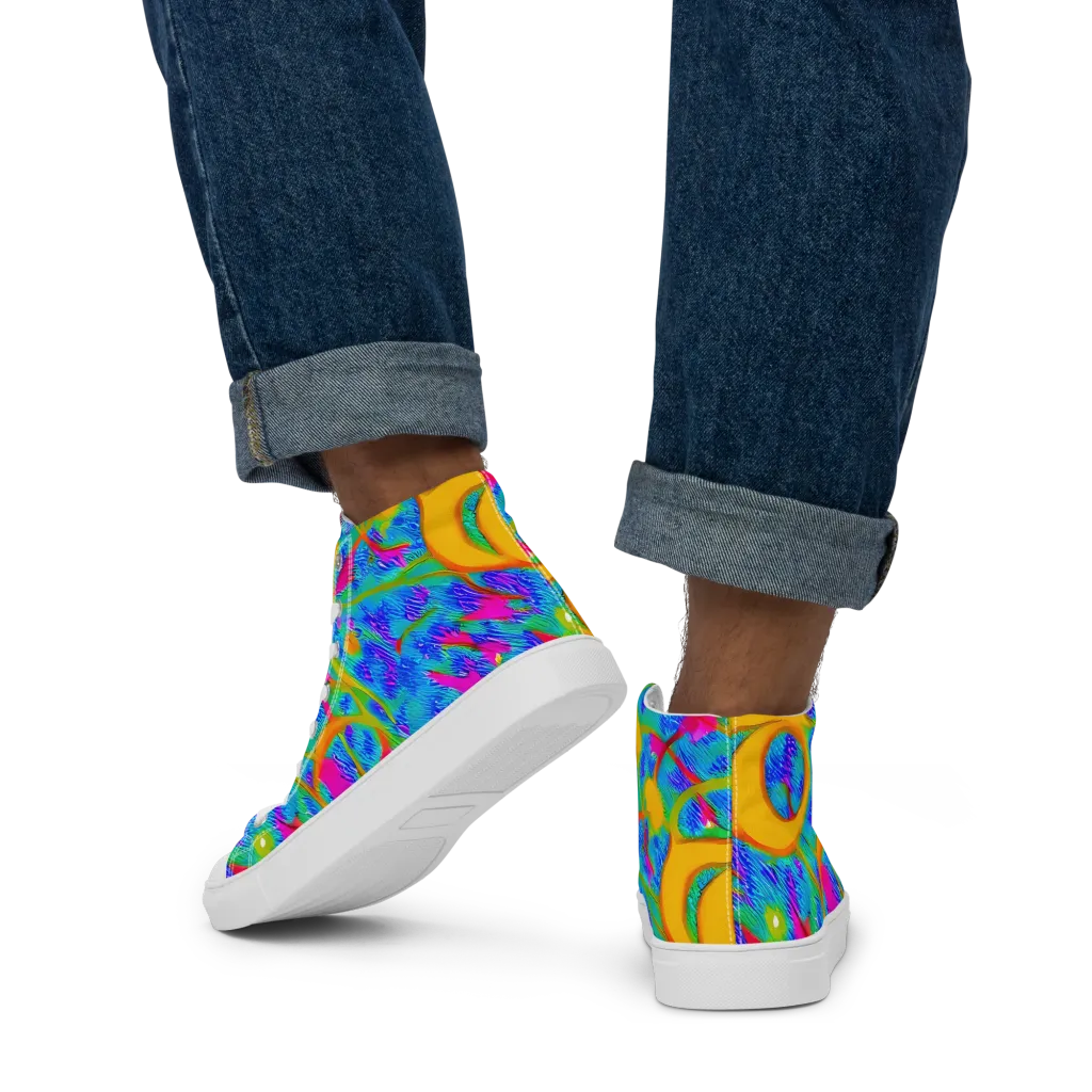 Vivid Mirage on Men's High Top Canvas Shoes — Back