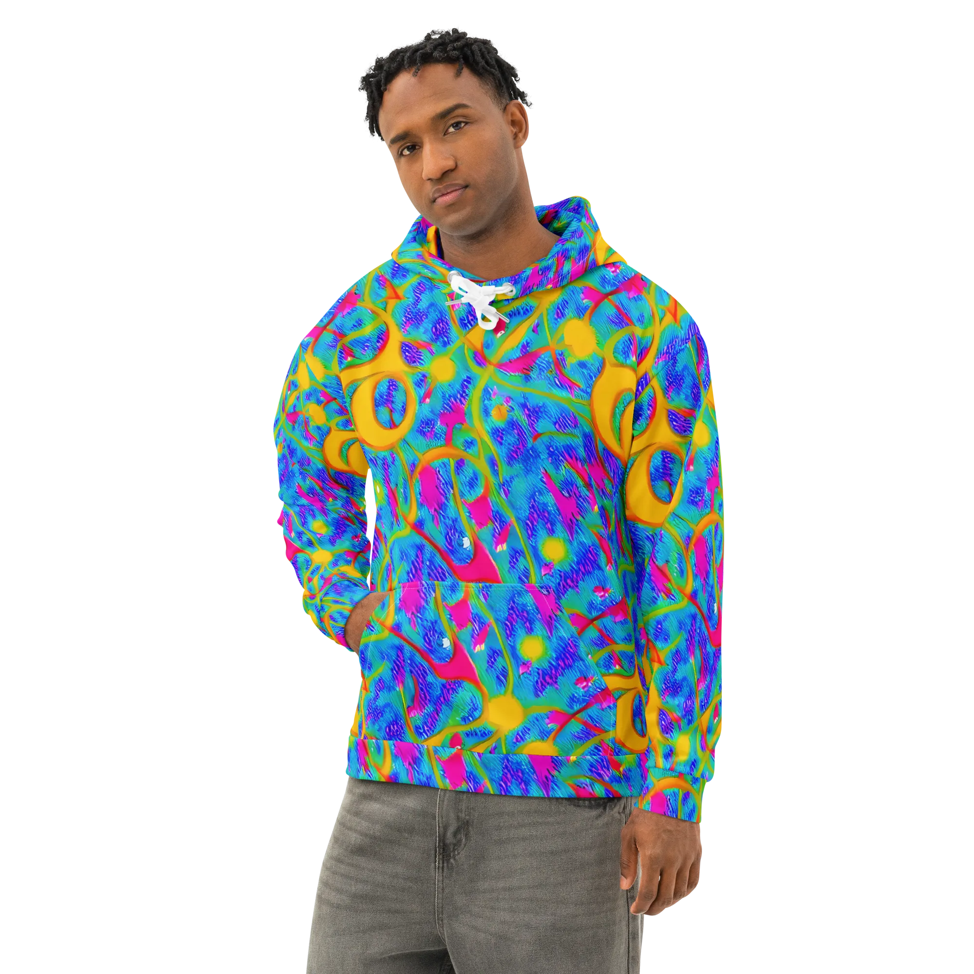 Vivid Mirage on Cotton Hoodie — Left Front