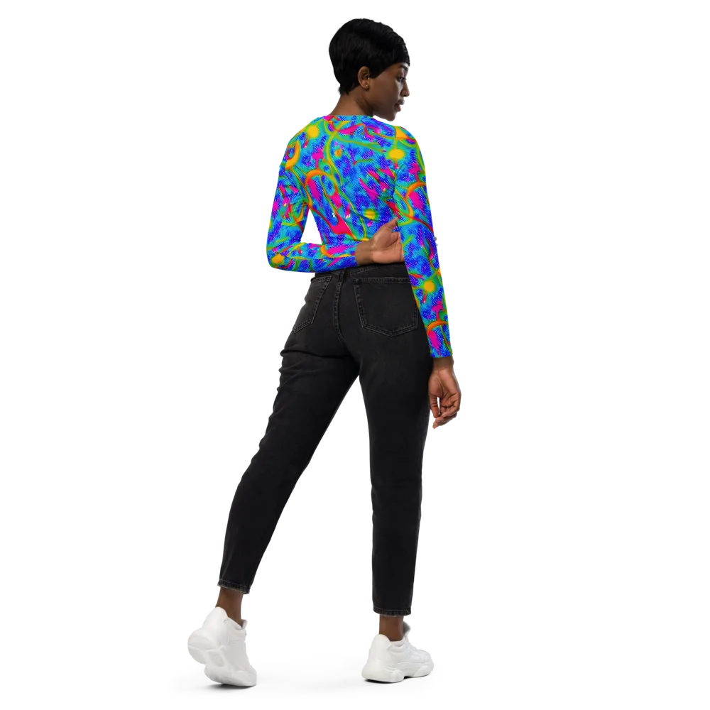 Vivid Mirage on Long Sleeve Crop Top — Right Back