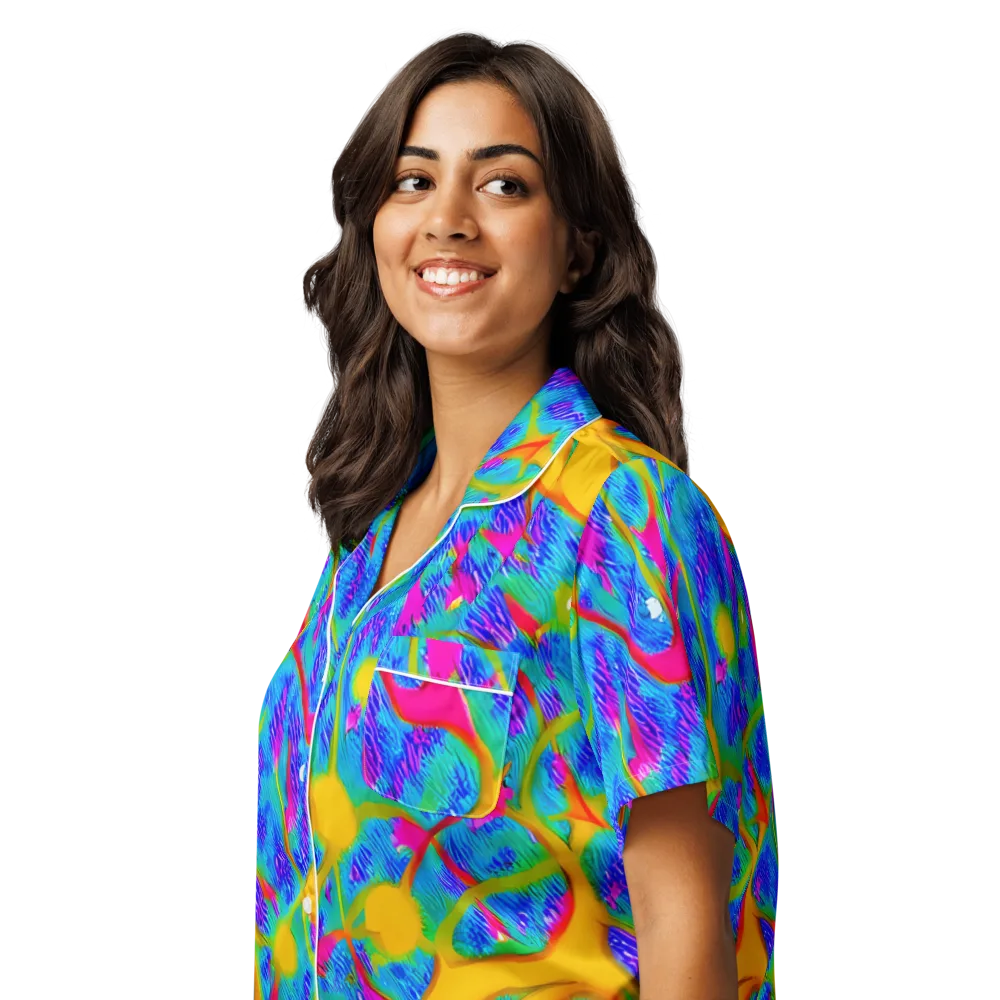 Vivid Mirage on Women's Short Sleeve Pajama Top — Left Front