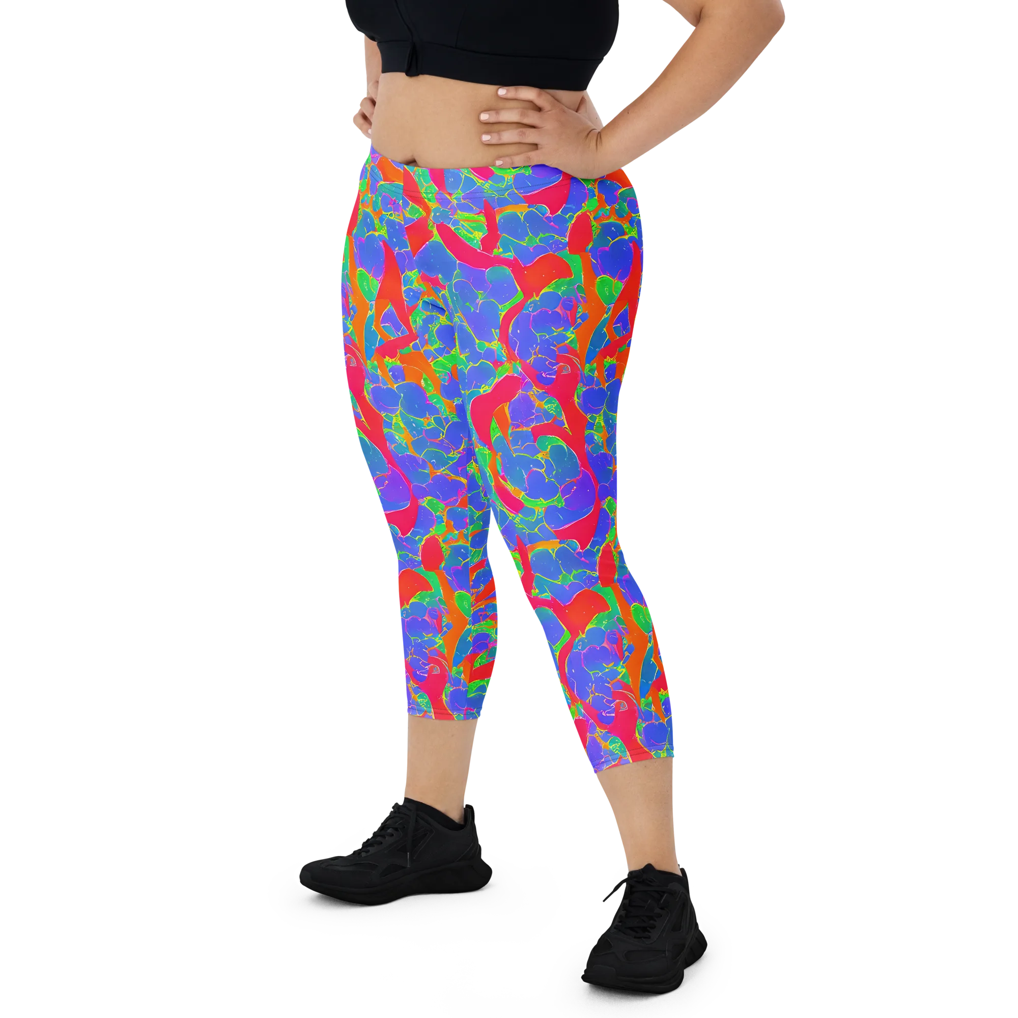 Ultraviolet Shards on Capri Leggings — Front