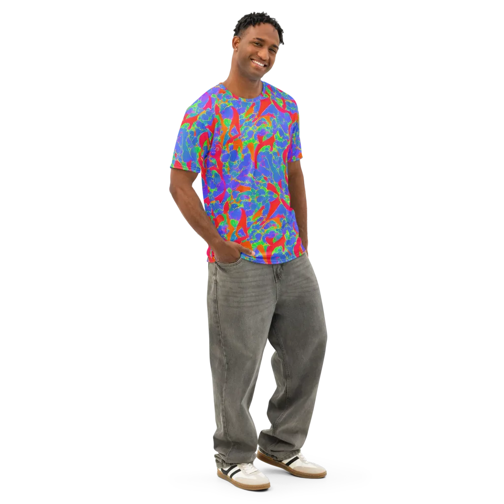 Ultraviolet Shards on Men's Cotton Crew Neck T-Shirt — Right Front