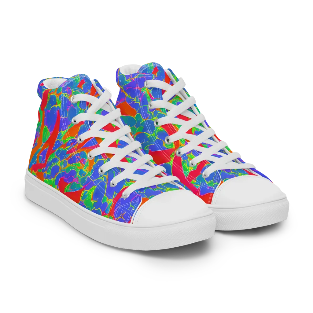 Ultraviolet Shards on Men's High Top Canvas Shoes — Right Front