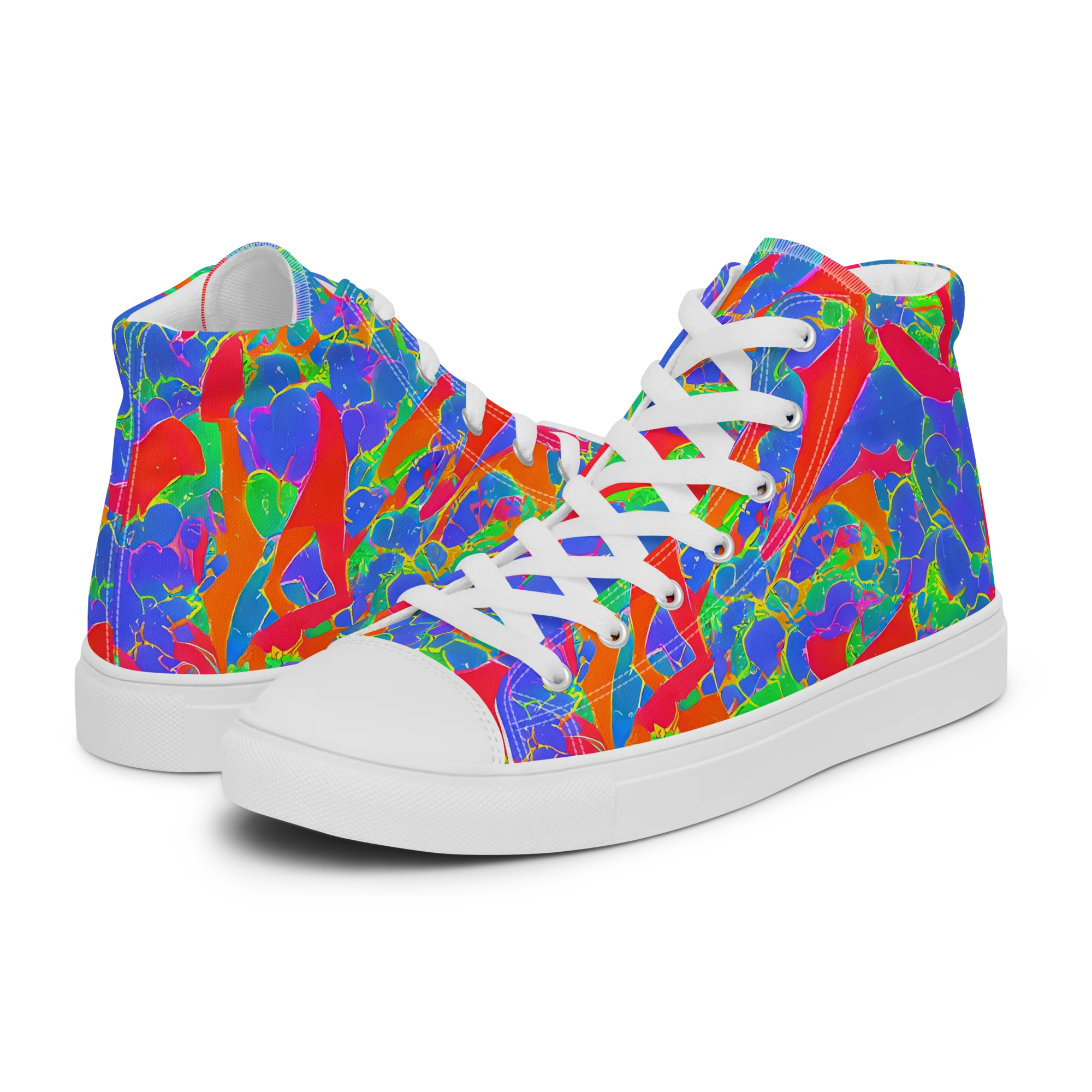 Ultraviolet Shards on Men's High Top Canvas Shoes — Left