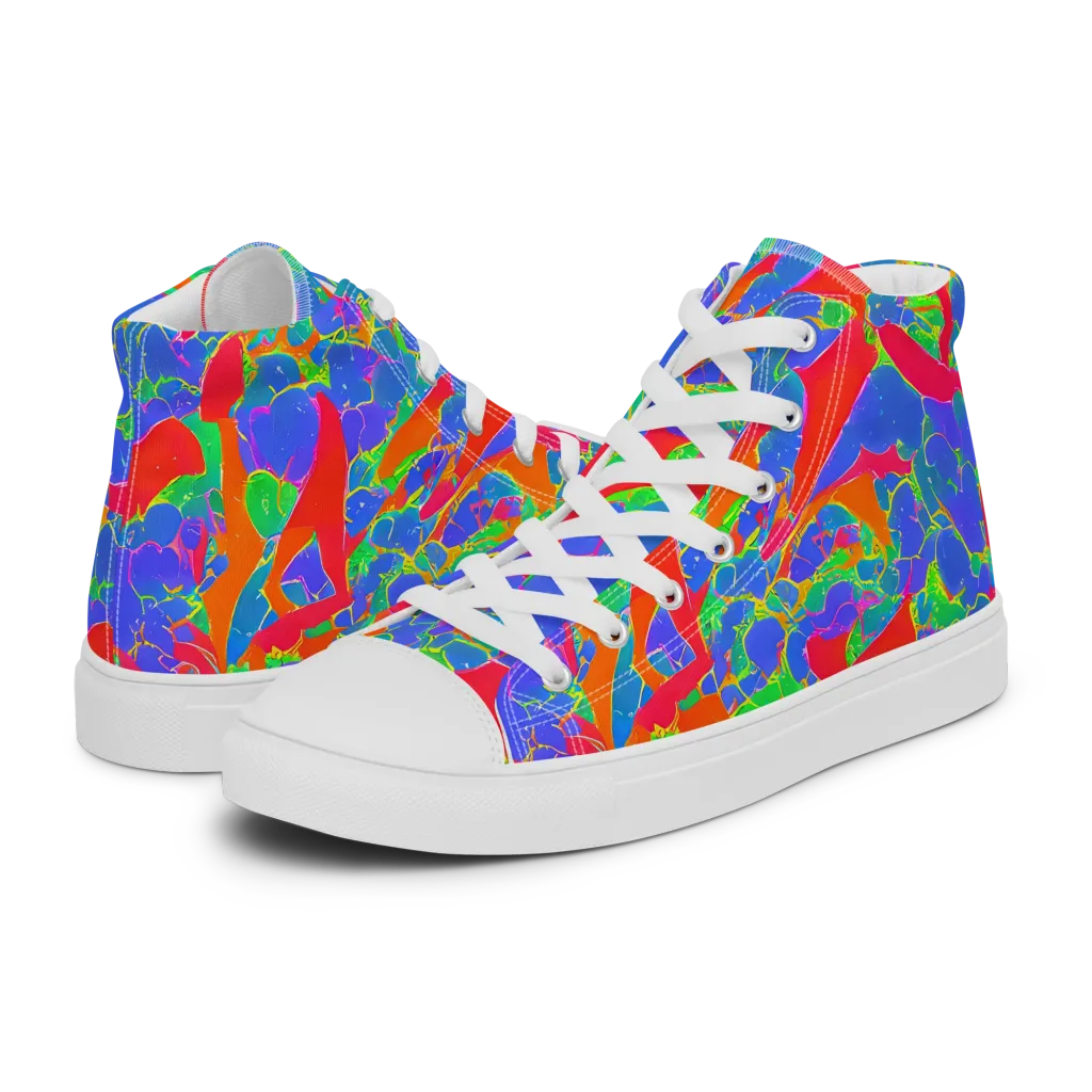 Ultraviolet Shards on Men's High Top Canvas Shoes — Left