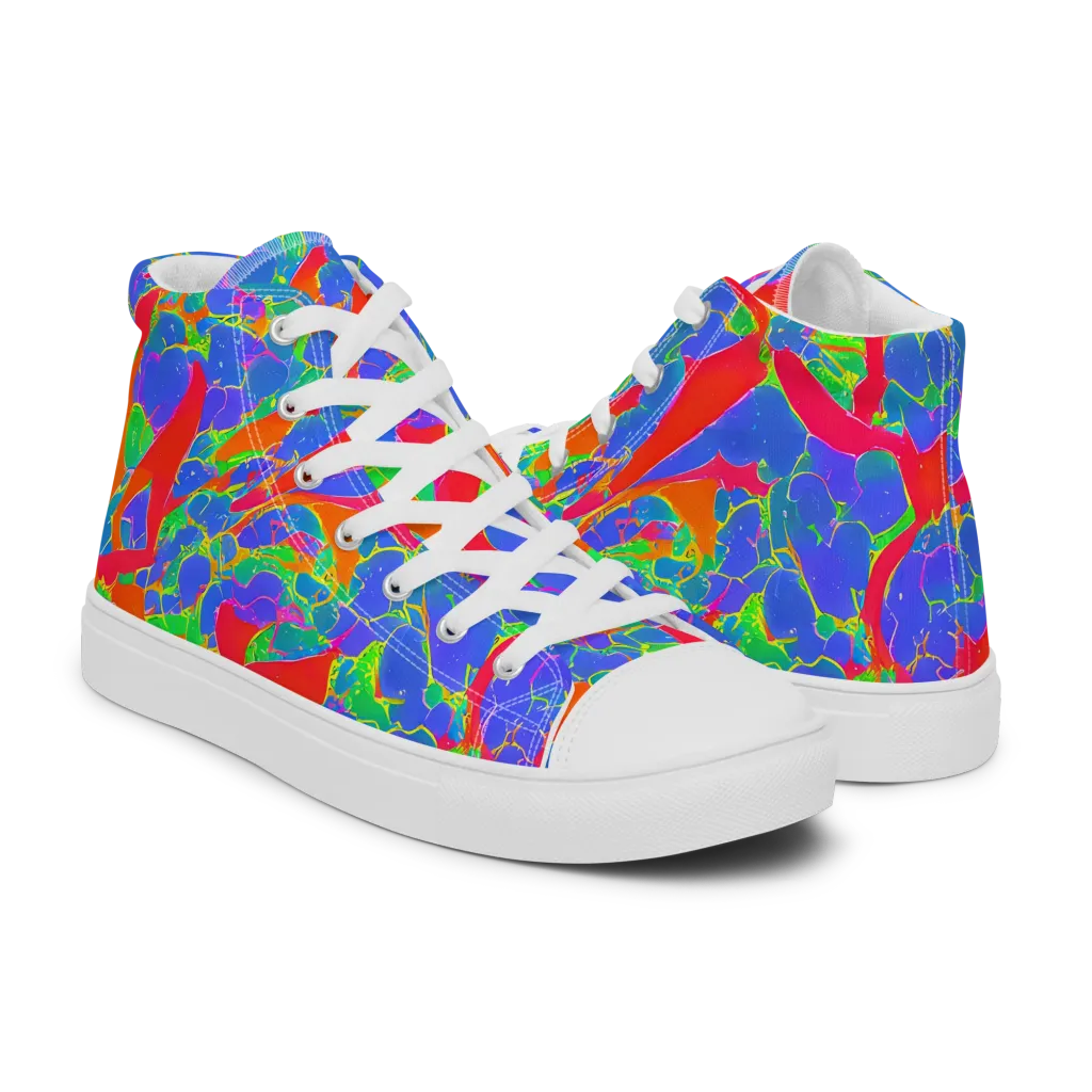 Ultraviolet Shards on Men's High Top Canvas Shoes — Right