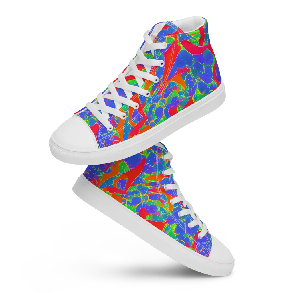 Ultraviolet Shards on Men's High Top Canvas Shoes — Front