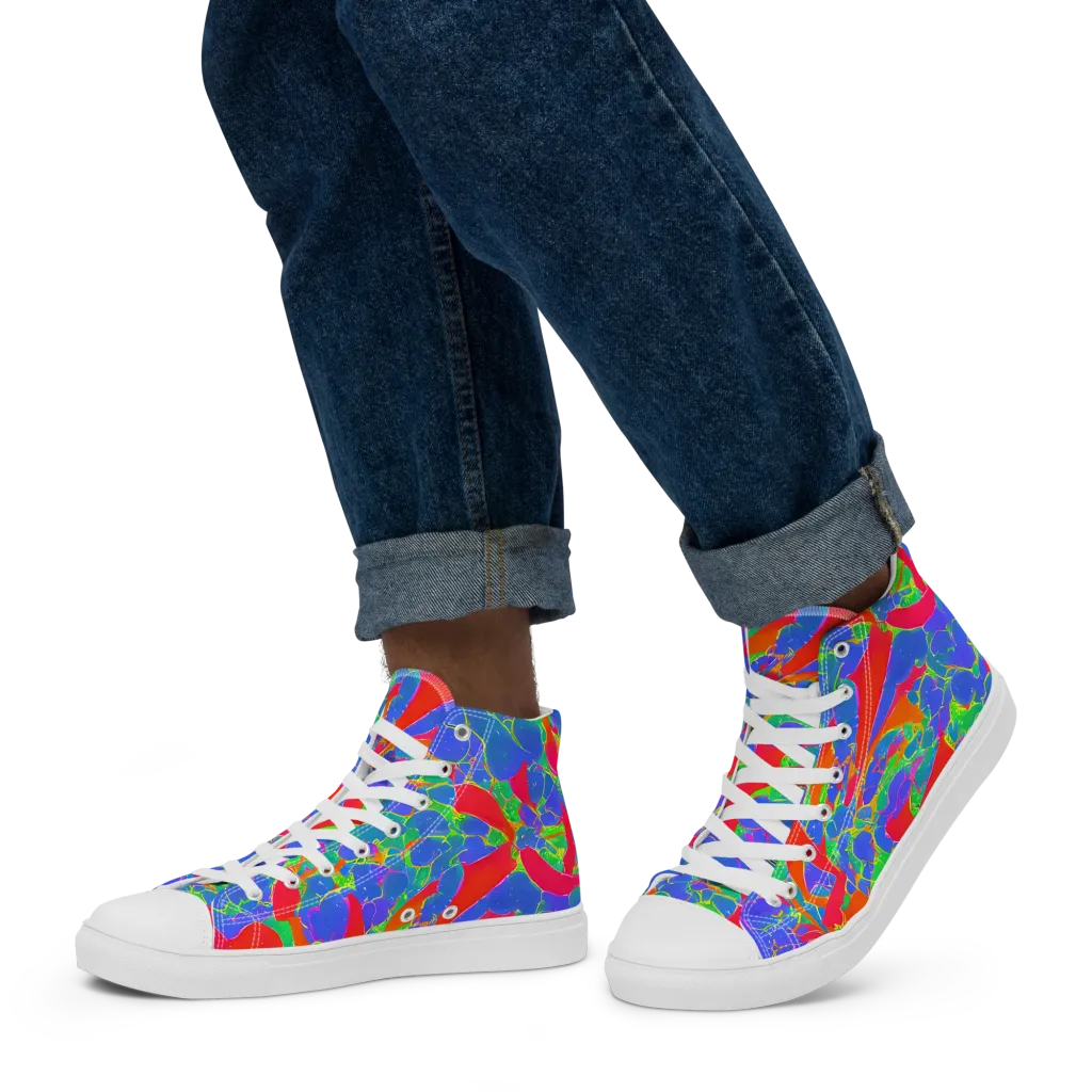 Ultraviolet Shards on Men's High Top Canvas Shoes — Left