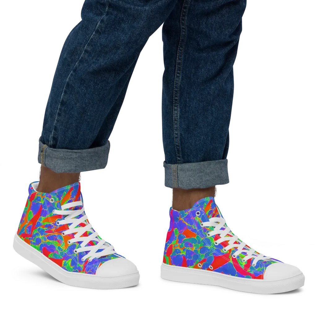 Ultraviolet Shards on Men's High Top Canvas Shoes — Right