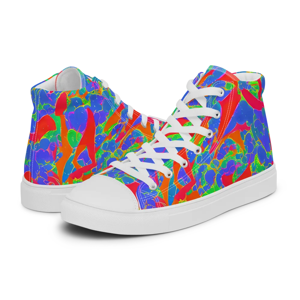 Ultraviolet Shards on Women's High Top Canvas Shoes — Left