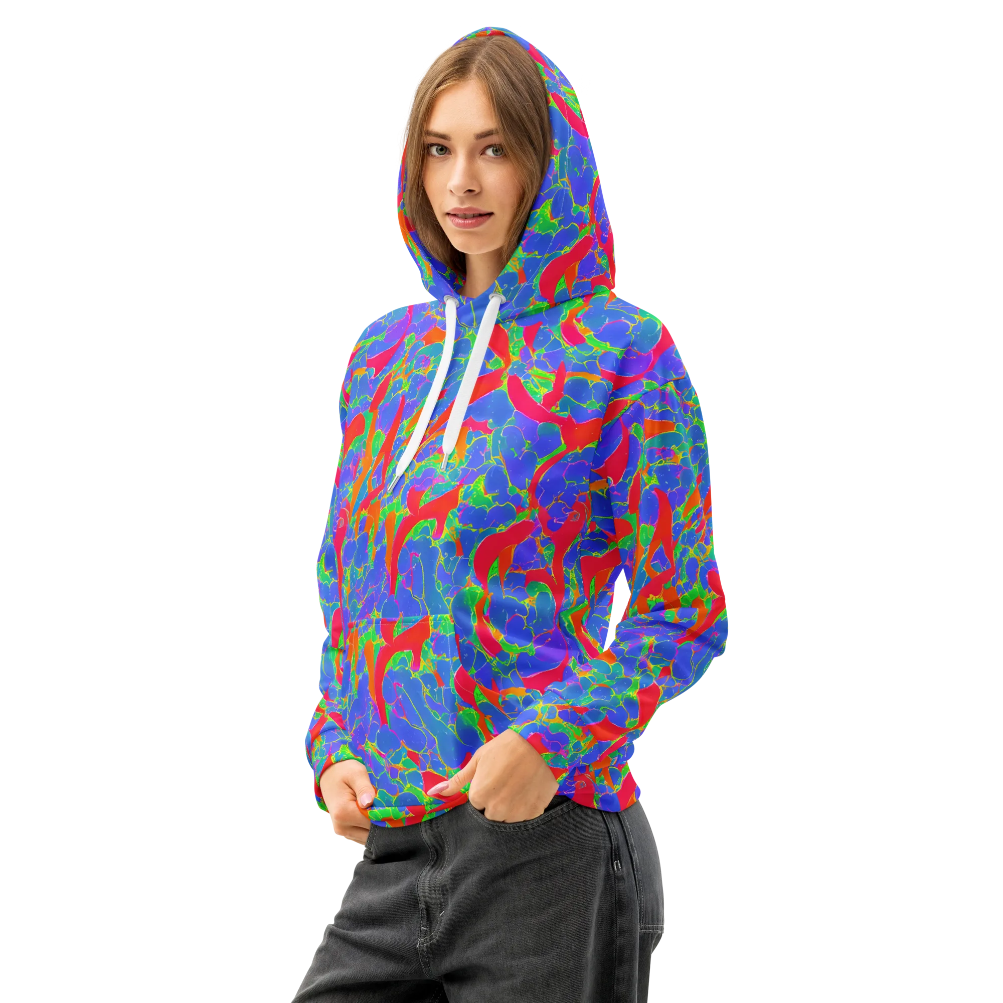 Ultraviolet Shards on Cotton Hoodie — Left Front