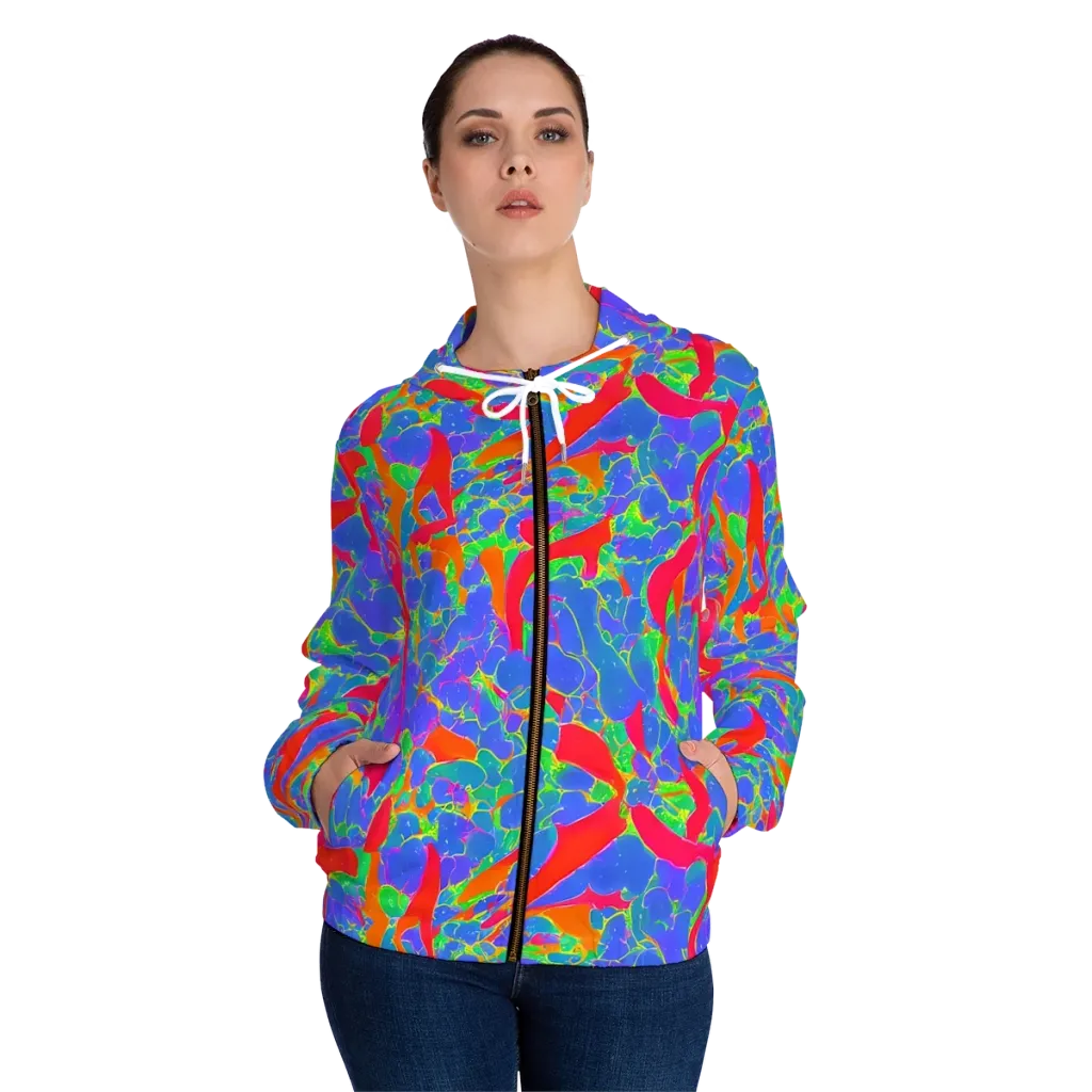 Ultraviolet Shards on Women's Full-Zip Hoodie — Front On Person