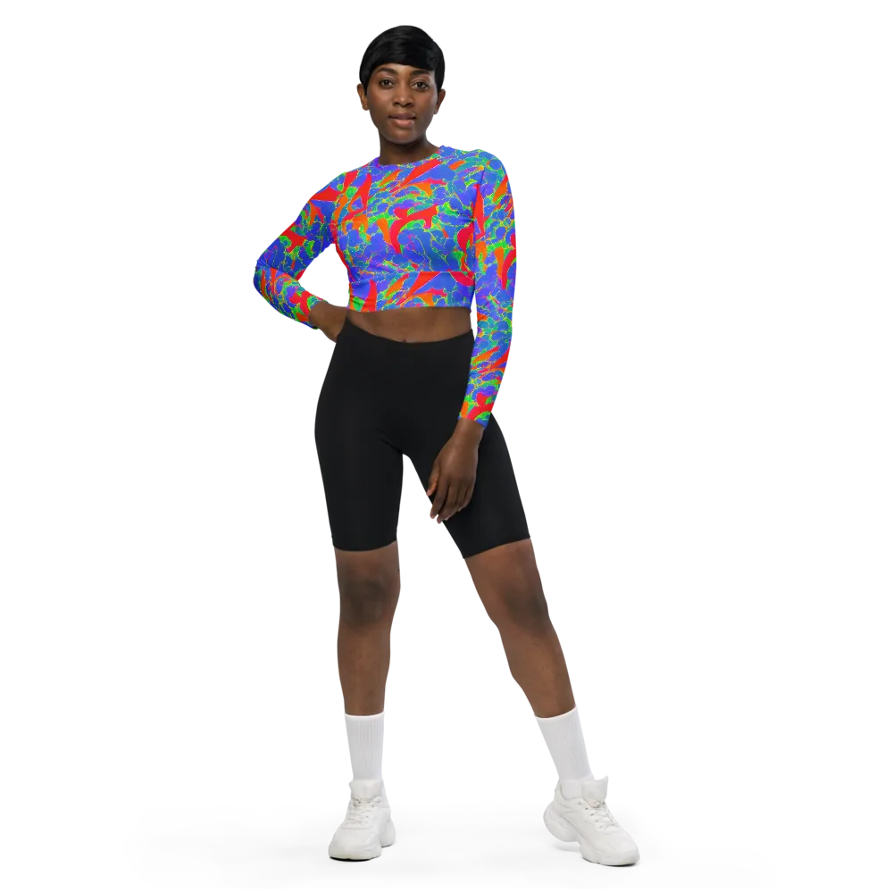 Ultraviolet Shards on Long Sleeve Crop Top — Front
