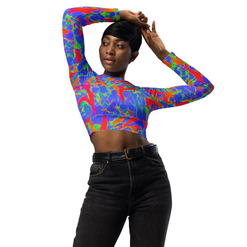 Ultraviolet Shards on Long Sleeve Crop Top — Front