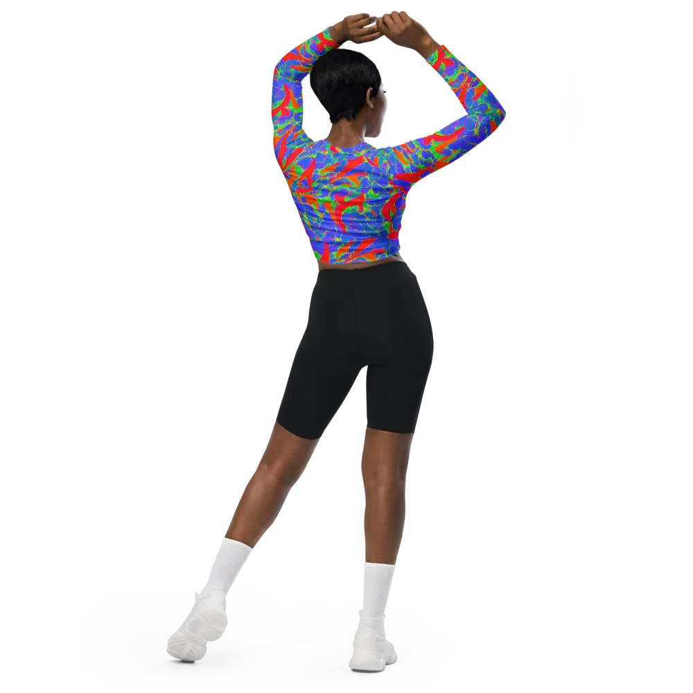 Ultraviolet Shards on Long Sleeve Crop Top — Back