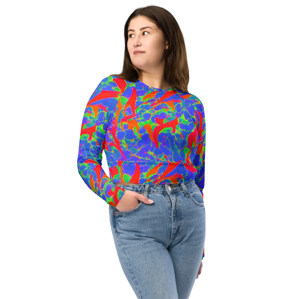 Ultraviolet Shards on Long Sleeve Crop Top — Front