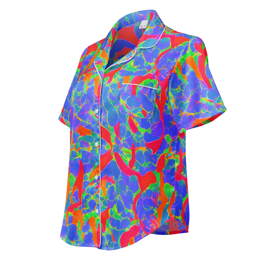 Ultraviolet Shards on Women's Short Sleeve Pajama Top — Left Front