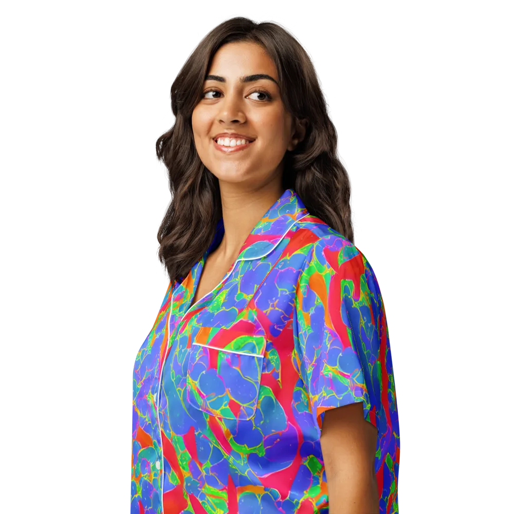 Ultraviolet Shards on Women's Short Sleeve Pajama Top — Left Front