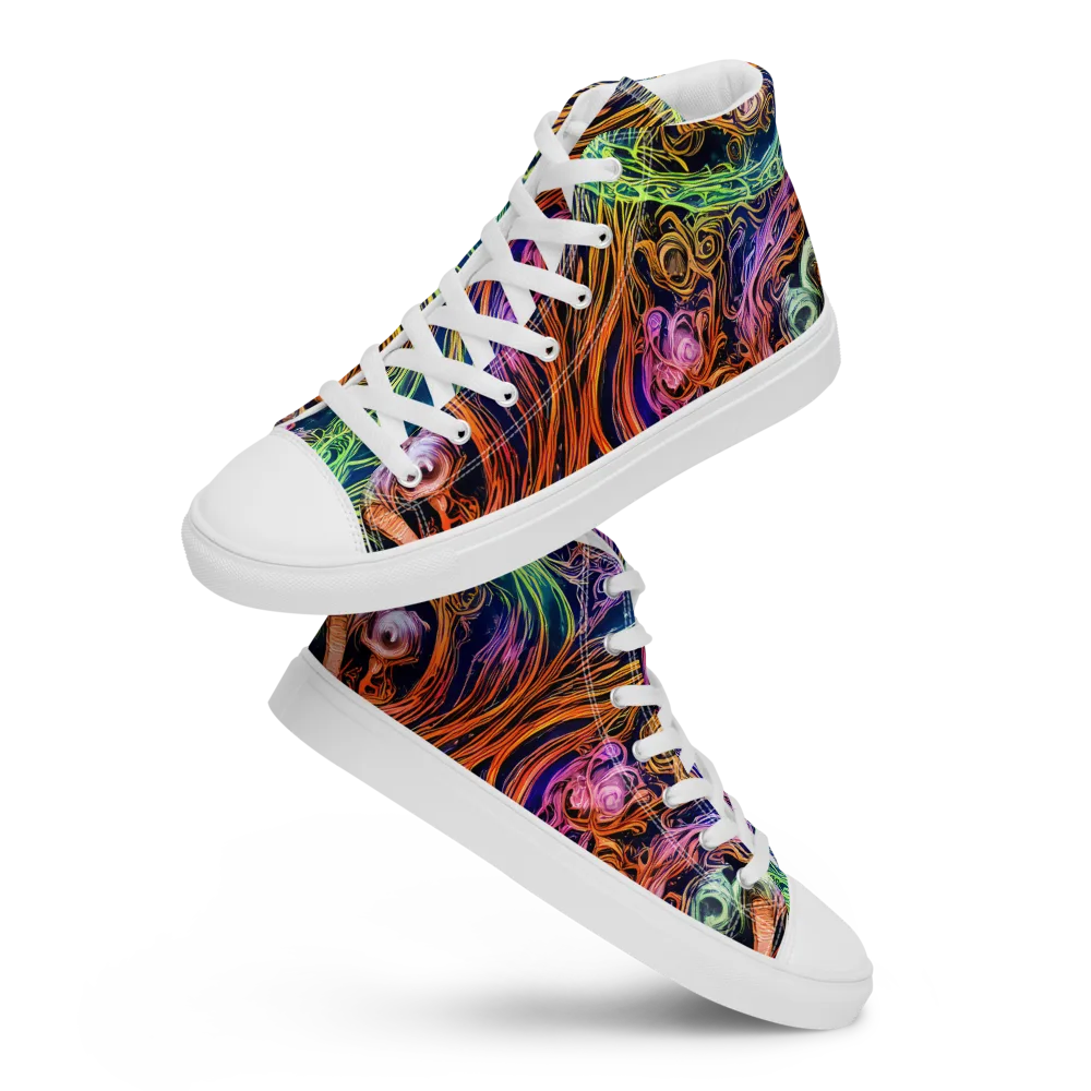 Nightfire Swirl on Men's High Top Canvas Shoes — Front