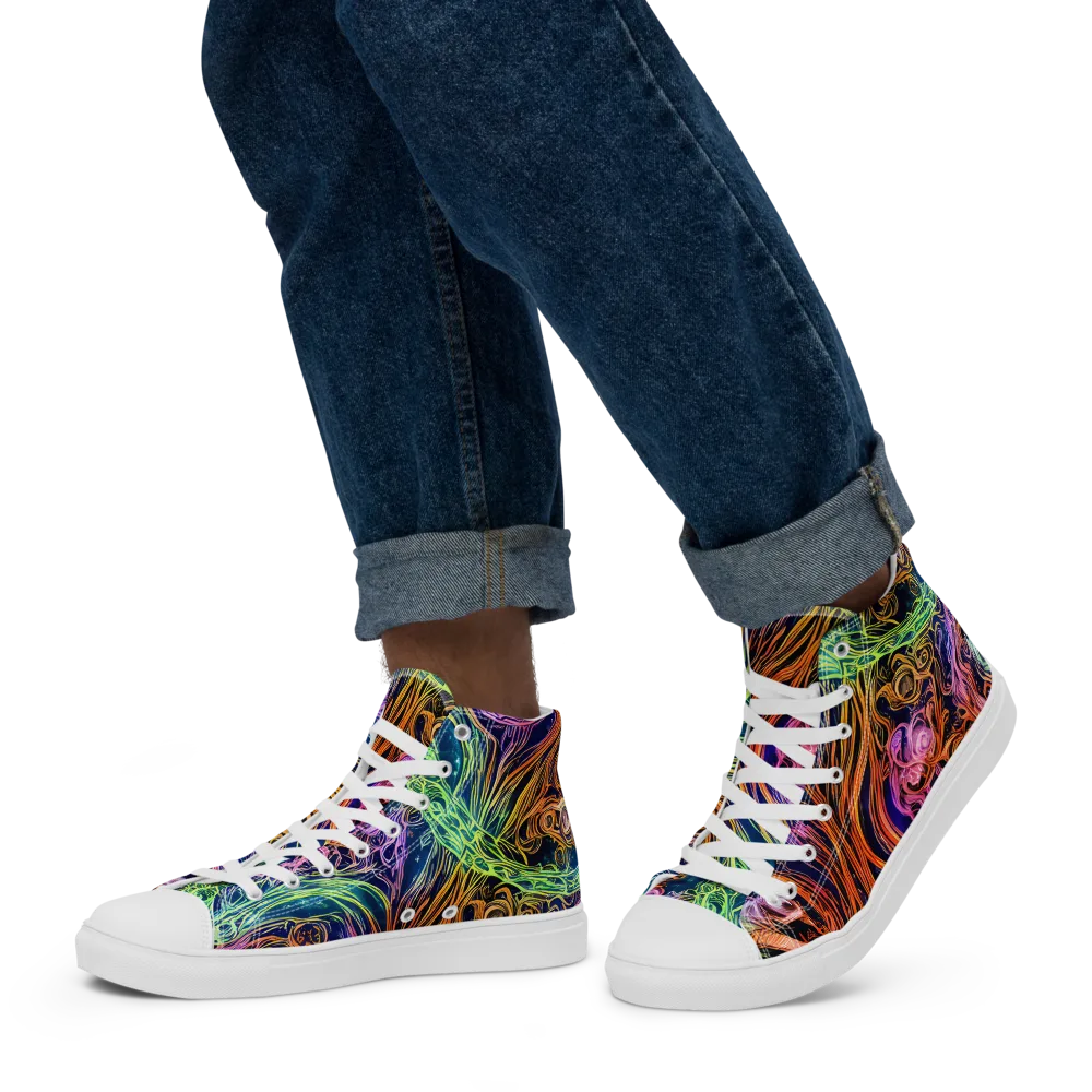 Nightfire Swirl on Men's High Top Canvas Shoes — Left