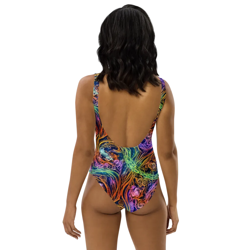 Nightfire Swirl on One-Piece Swimsuit — Back