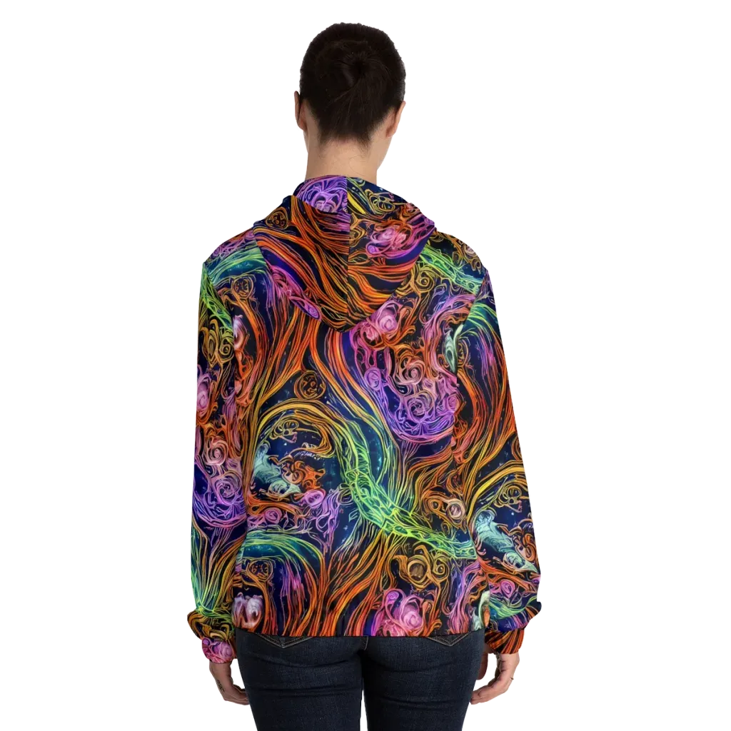 Nightfire Swirl on Women's Full-Zip Hoodie — Back On Person