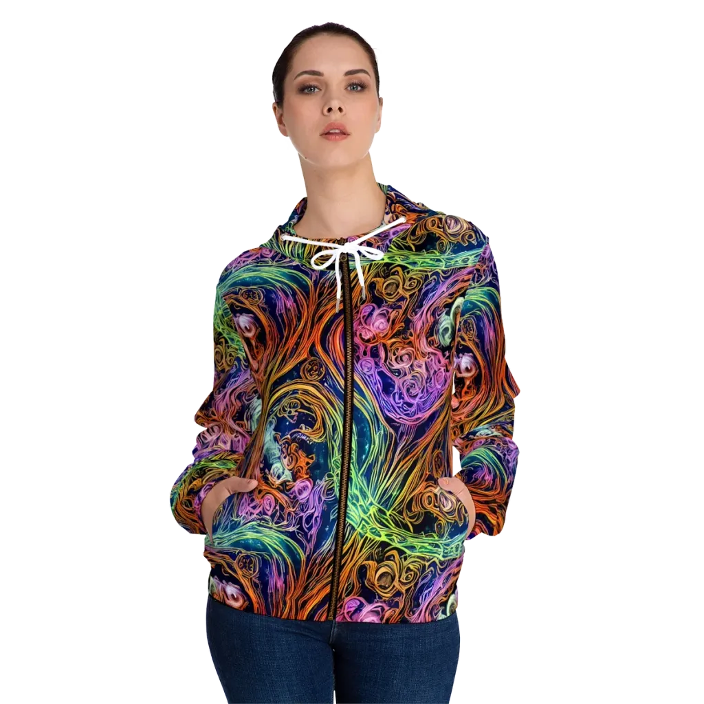 Nightfire Swirl on Women's Full-Zip Hoodie — Front On Person
