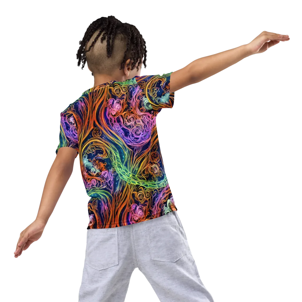 Nightfire Swirl on Kids Crew Neck T-Shirt — Back