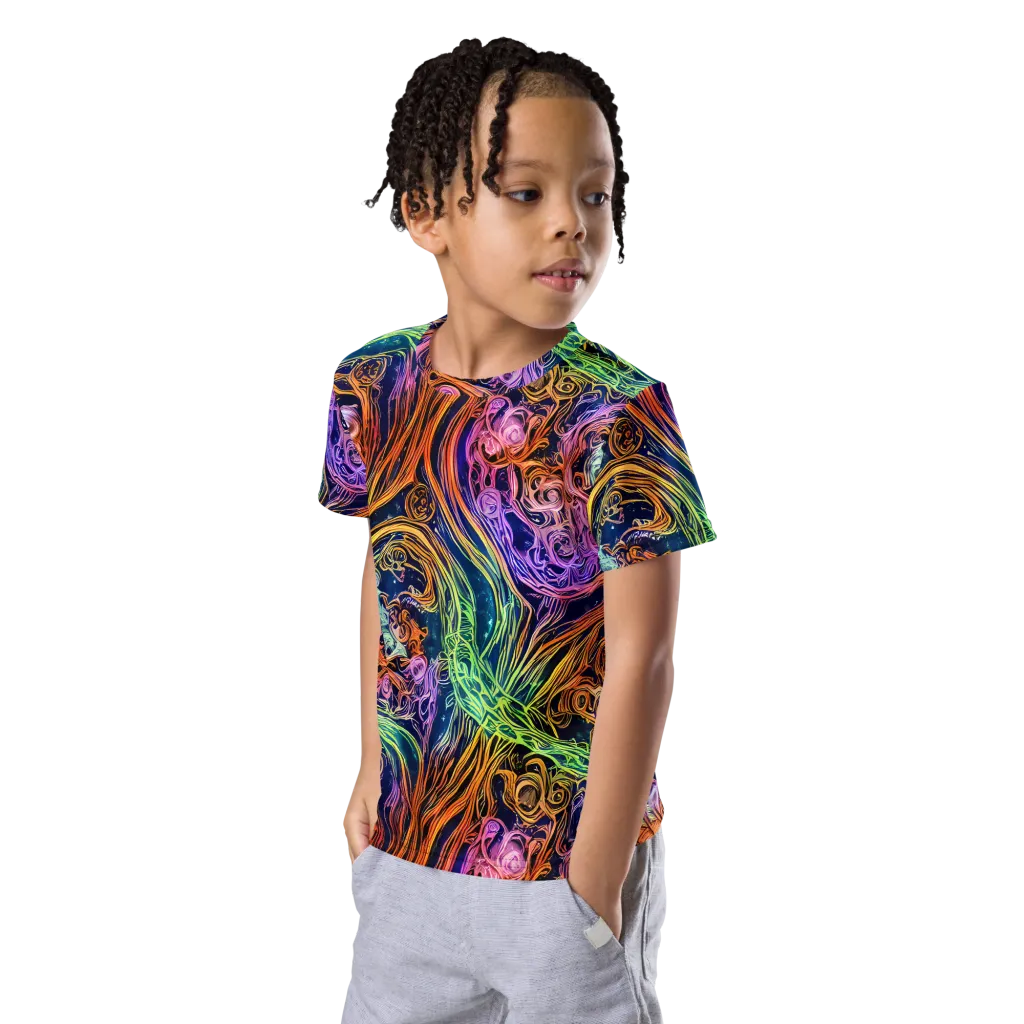 Nightfire Swirl on Kids Crew Neck T-Shirt — Left Front