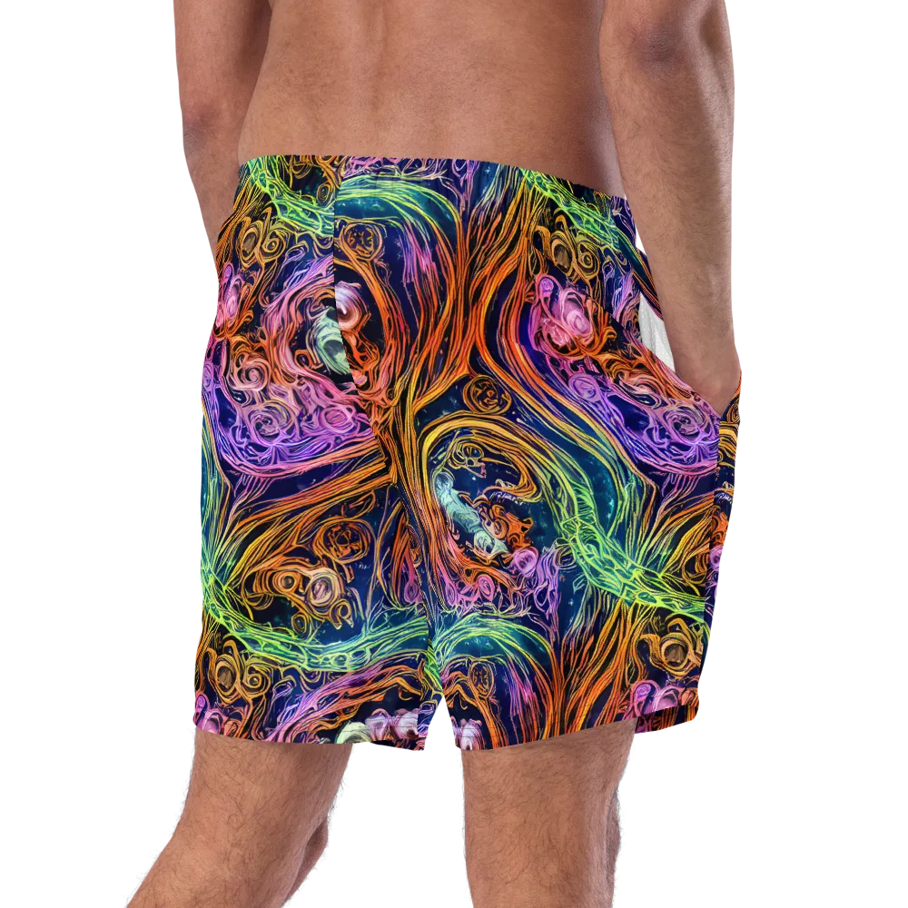 Nightfire Swirl on Swim Trunks — Right Back
