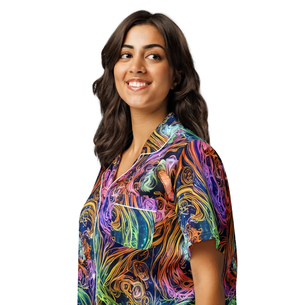 Nightfire Swirl on Women's Short Sleeve Pajama Top — Left Front