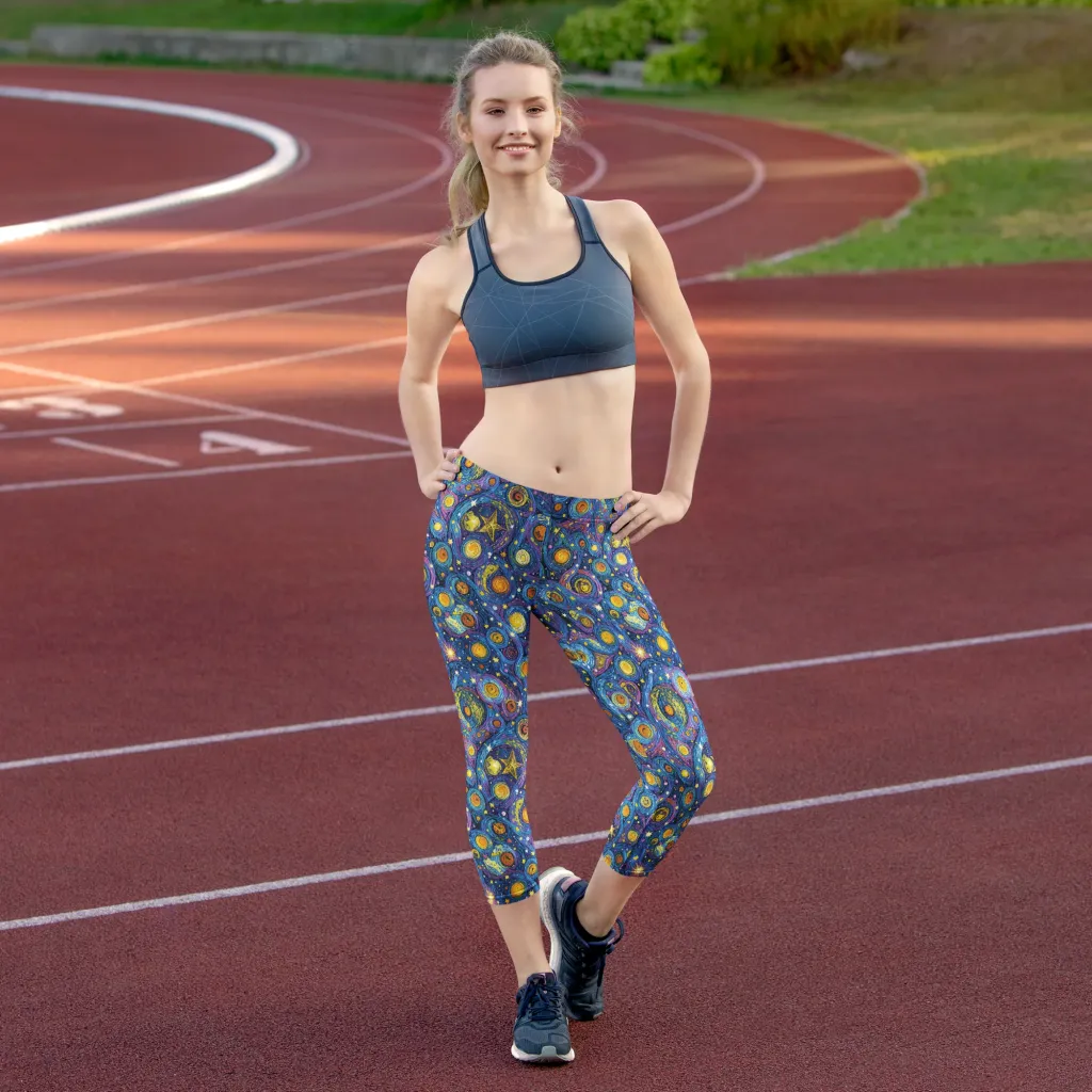 Starry Orbit on Capri Leggings — Front