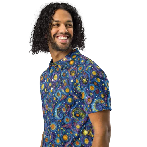 Starry Orbit on a Men's Slim Fit Polo Shirt
