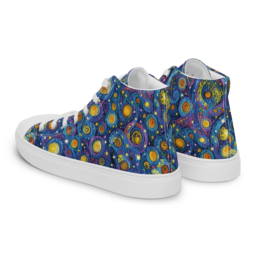 Starry Orbit on Men's High Top Canvas Shoes — Left Back