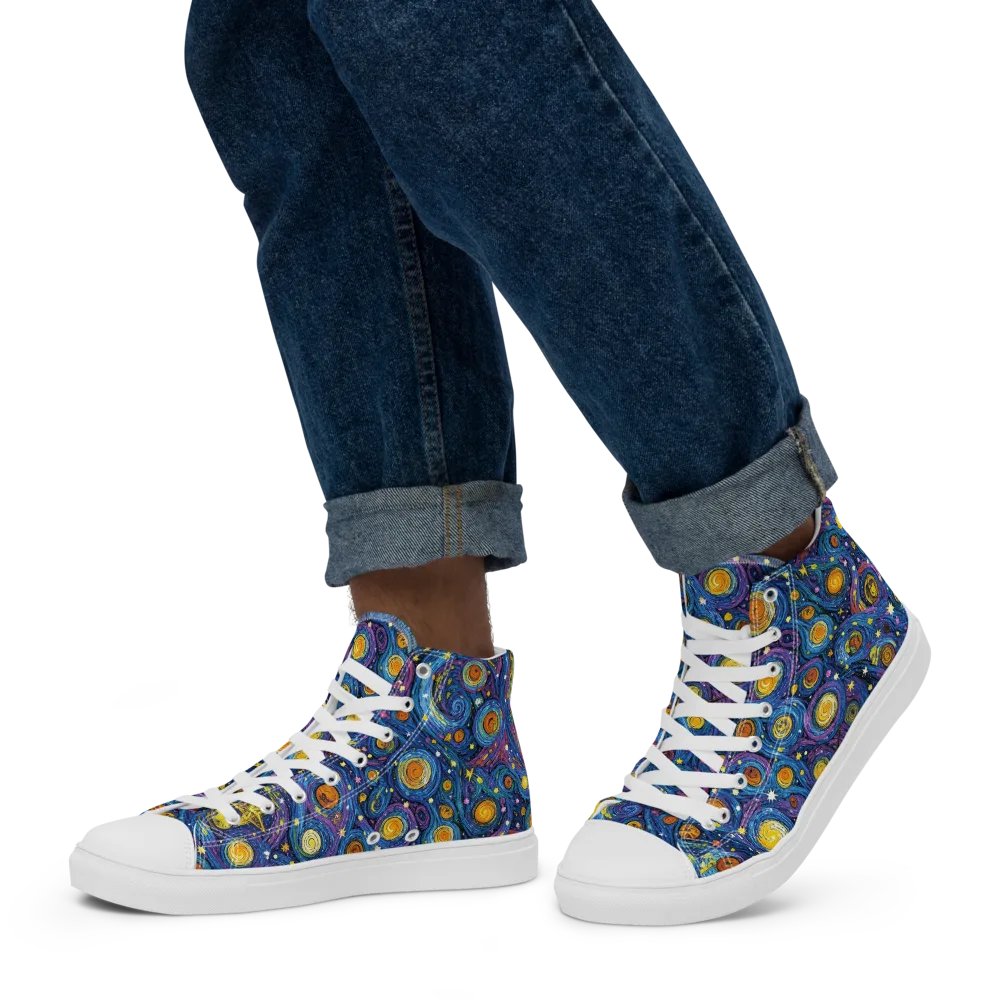 Starry Orbit on Men's High Top Canvas Shoes — Left