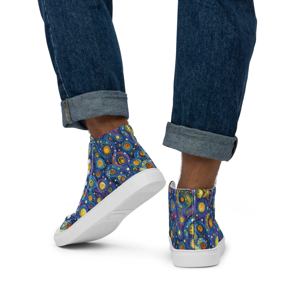 Starry Orbit on Men's High Top Canvas Shoes — Back
