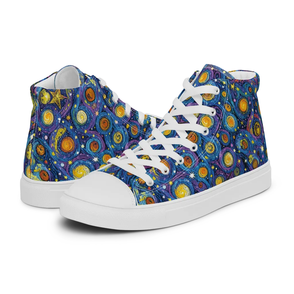 Starry Orbit on Women's High Top Canvas Shoes — Left