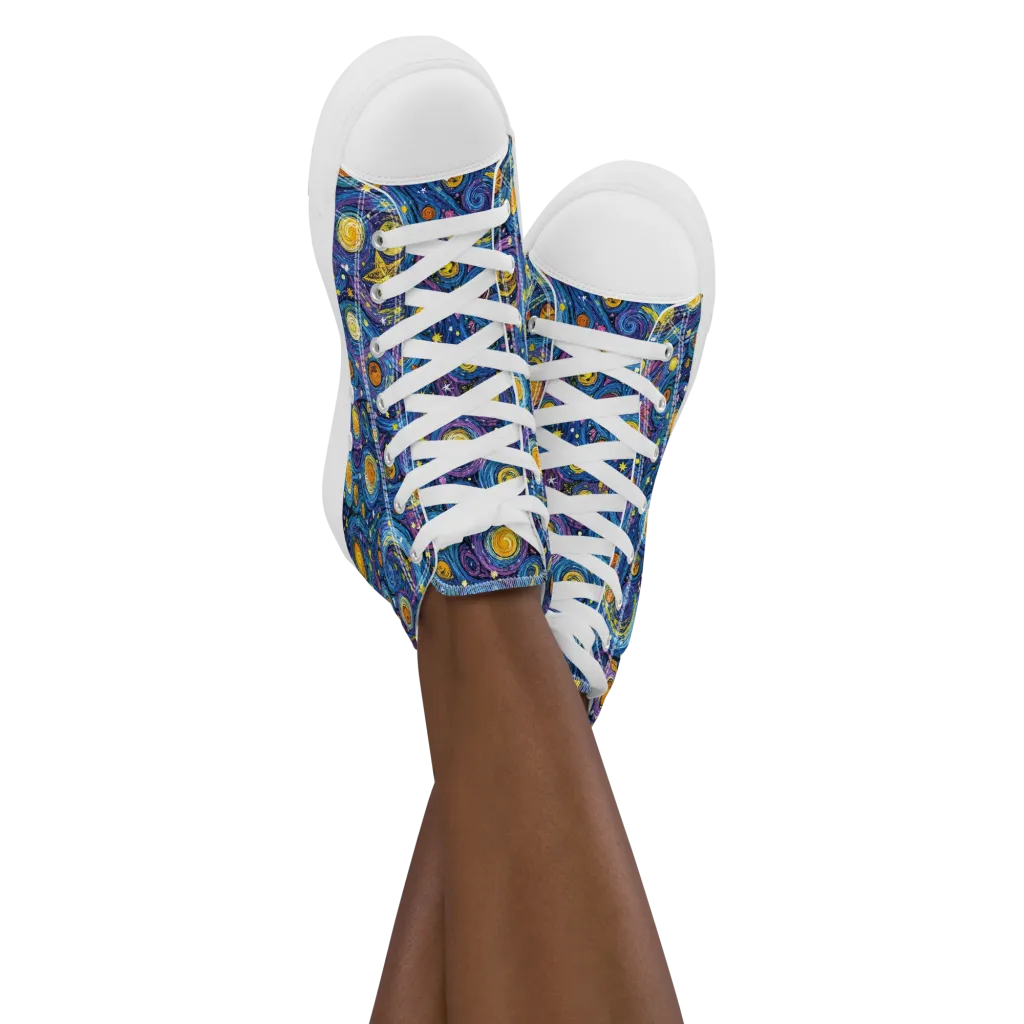 Starry Orbit on Women's High Top Canvas Shoes — Front