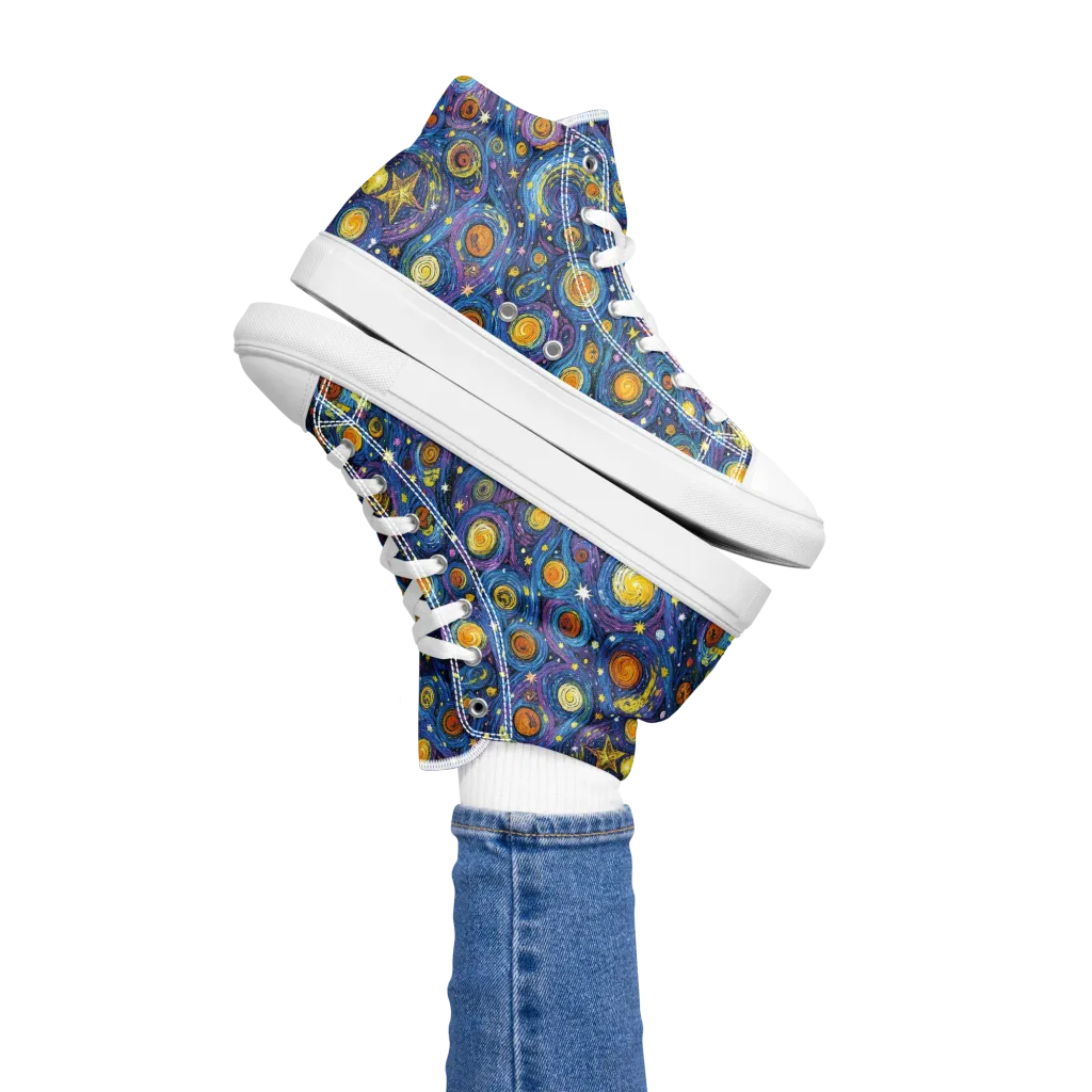 Starry Orbit on Women's High Top Canvas Shoes — Left