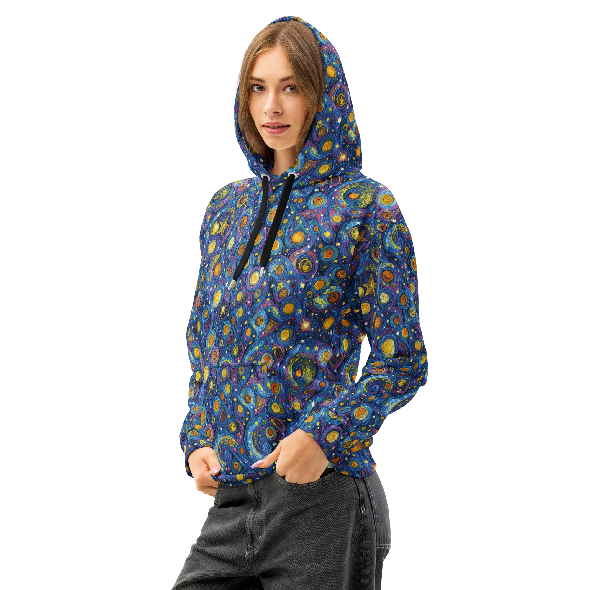 Starry Orbit on Cotton Hoodie — Left Front