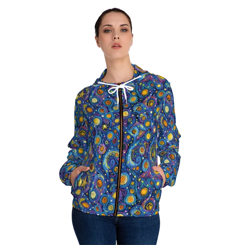 Starry Orbit on Women's Full-Zip Hoodie — Front On Person