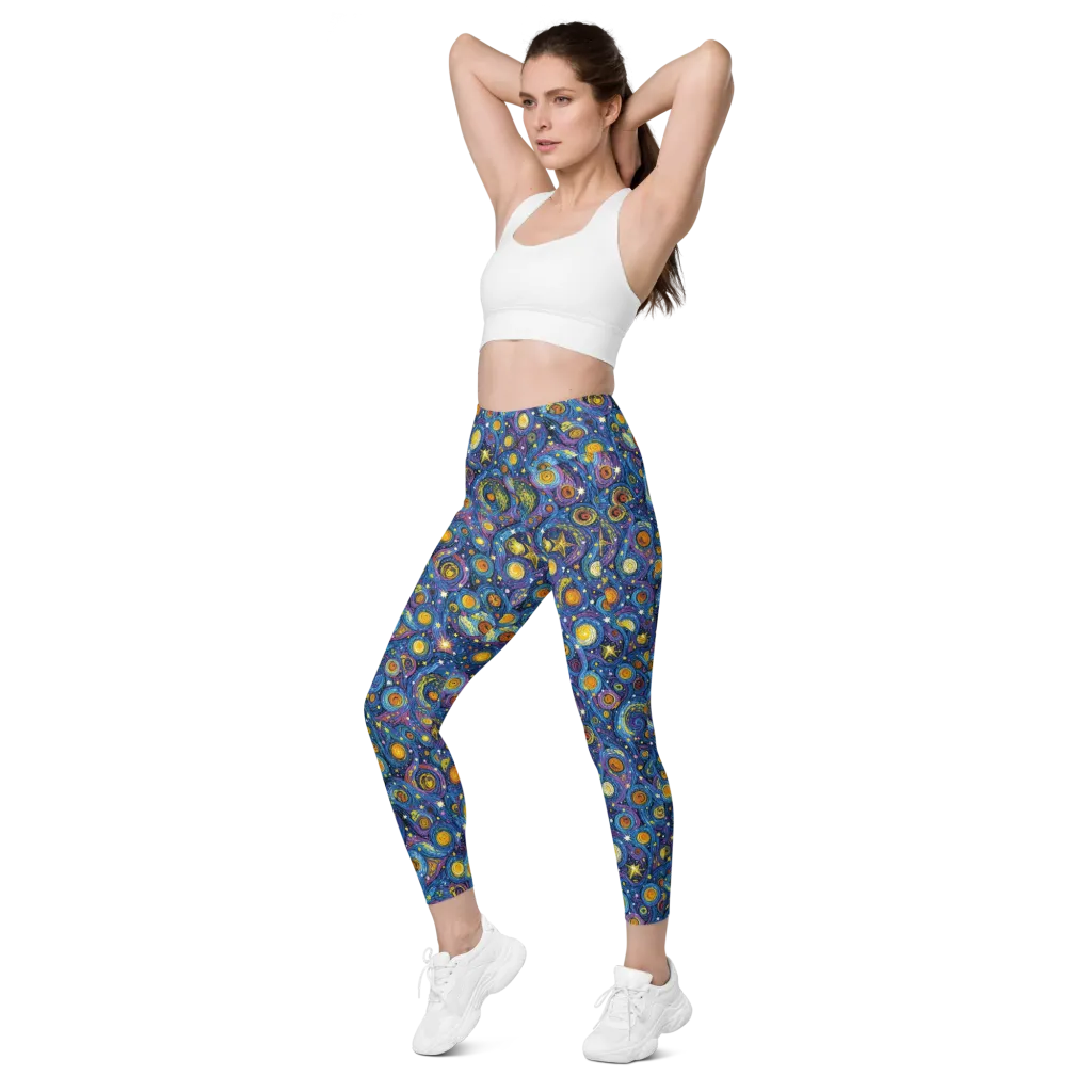 Starry Orbit on Leggings with Pockets — Left Front