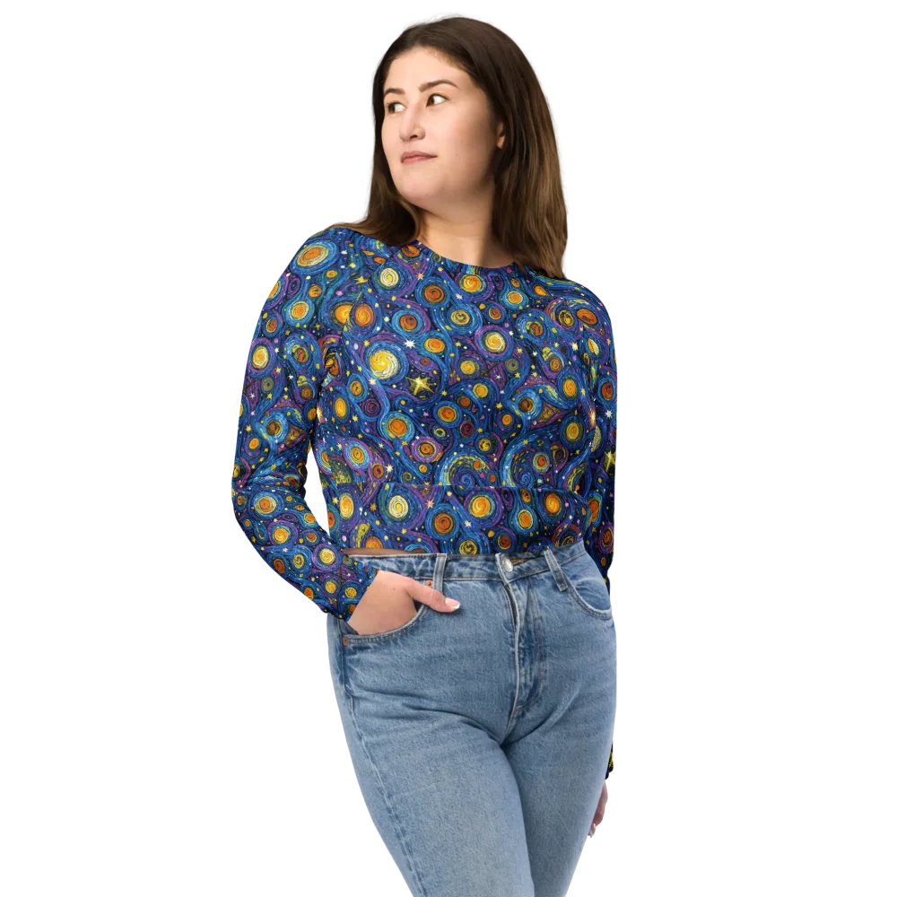 Starry Orbit on Long Sleeve Crop Top — Front