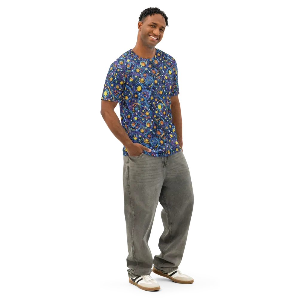 Starry Spiral on Men's Cotton Crew Neck T-Shirt — Right Front