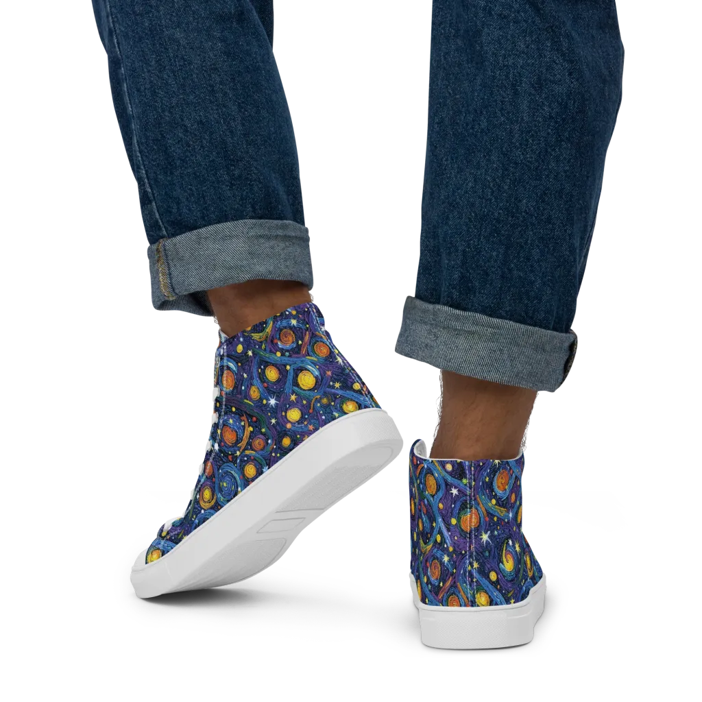 Starry Spiral on Men's High Top Canvas Shoes — Back