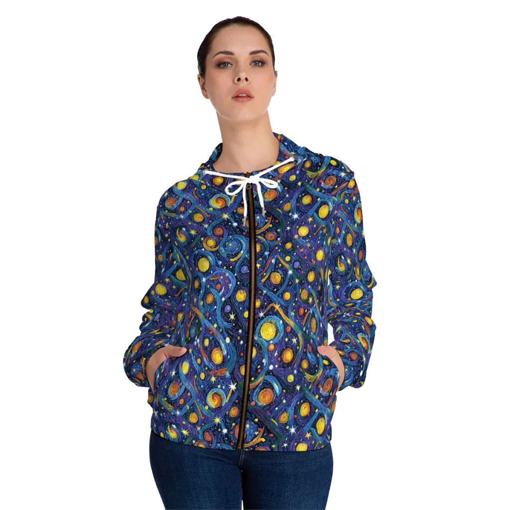 Starry Spiral on Women's Full-Zip Hoodie — Front On Person