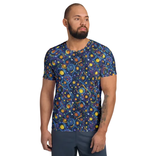 Starry Spiral on a Men's Athletic T-Shirt