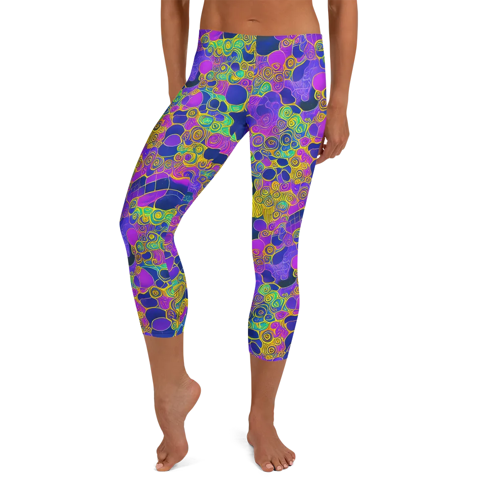 Neon Spiral Current on Capri Leggings — Front