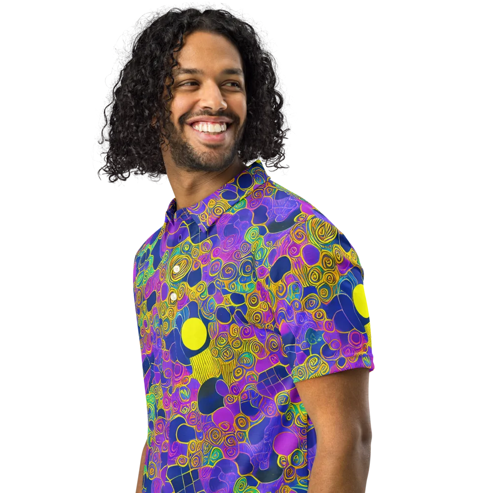 Neon Spiral Current on Men's Slim Fit Polo Shirt — Left Front